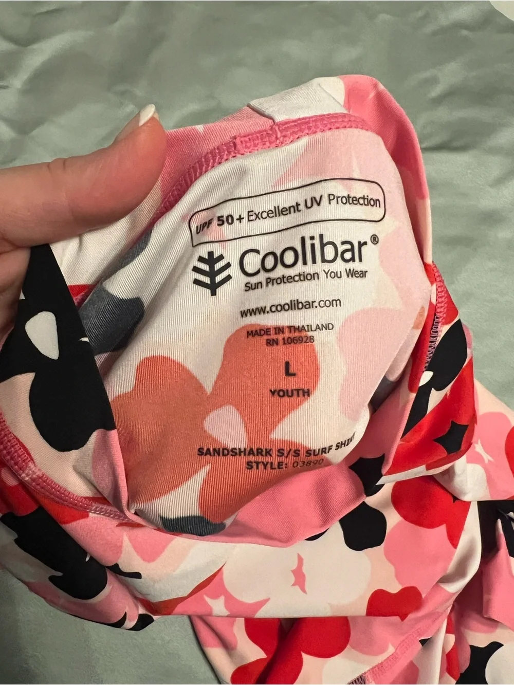 Coolibar Pink and Red Floral Short Sleeve girls Large Surf Shirt swim top